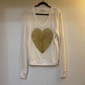 WILDFOX ivory XS glitter heart sweater
